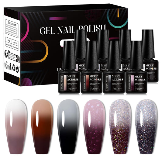 MEET ACROSS color-changing gel nail polish set in brown mood with temperature shift