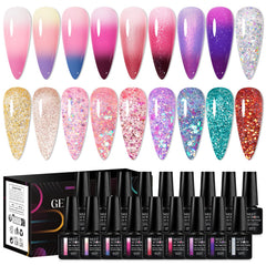 MEET ACROSS color-changing nude pink mood gel bottle showing temperature-driven color shift