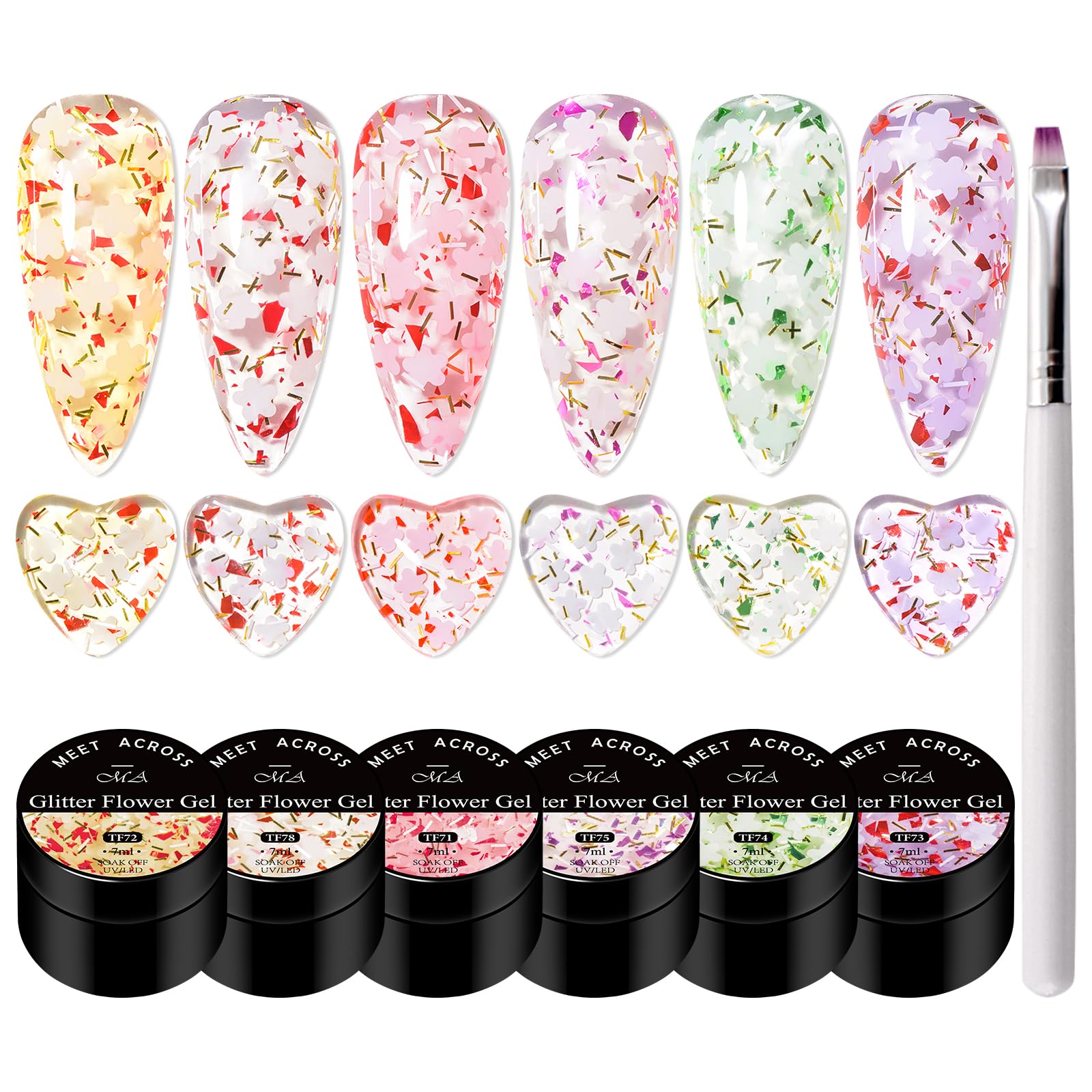MEET ACROSS front packaging showing six 7ml bottles and included brush for easy storage