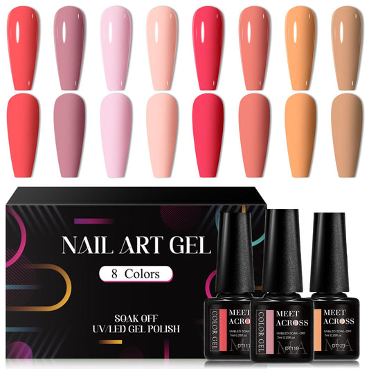 MEET ACROSS gel nail polish set in eight colors for at-home manicures.