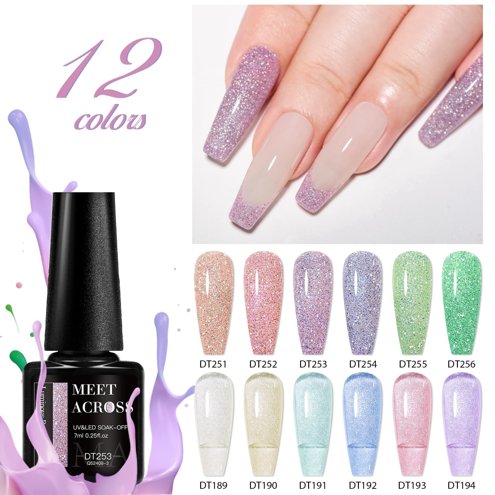 MEET ACROSS gift box packaging featuring the 12 color gel polish kit.