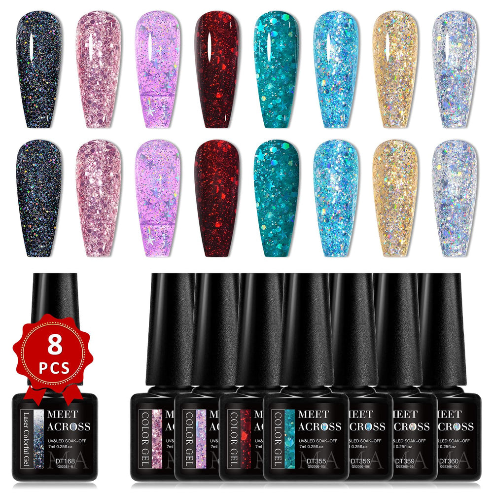 MEET ACROSS glitter confetti gel nail polish set for artful nail accents