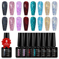 MEET ACROSS glitter confetti gel nail polish set for artful nail accents
