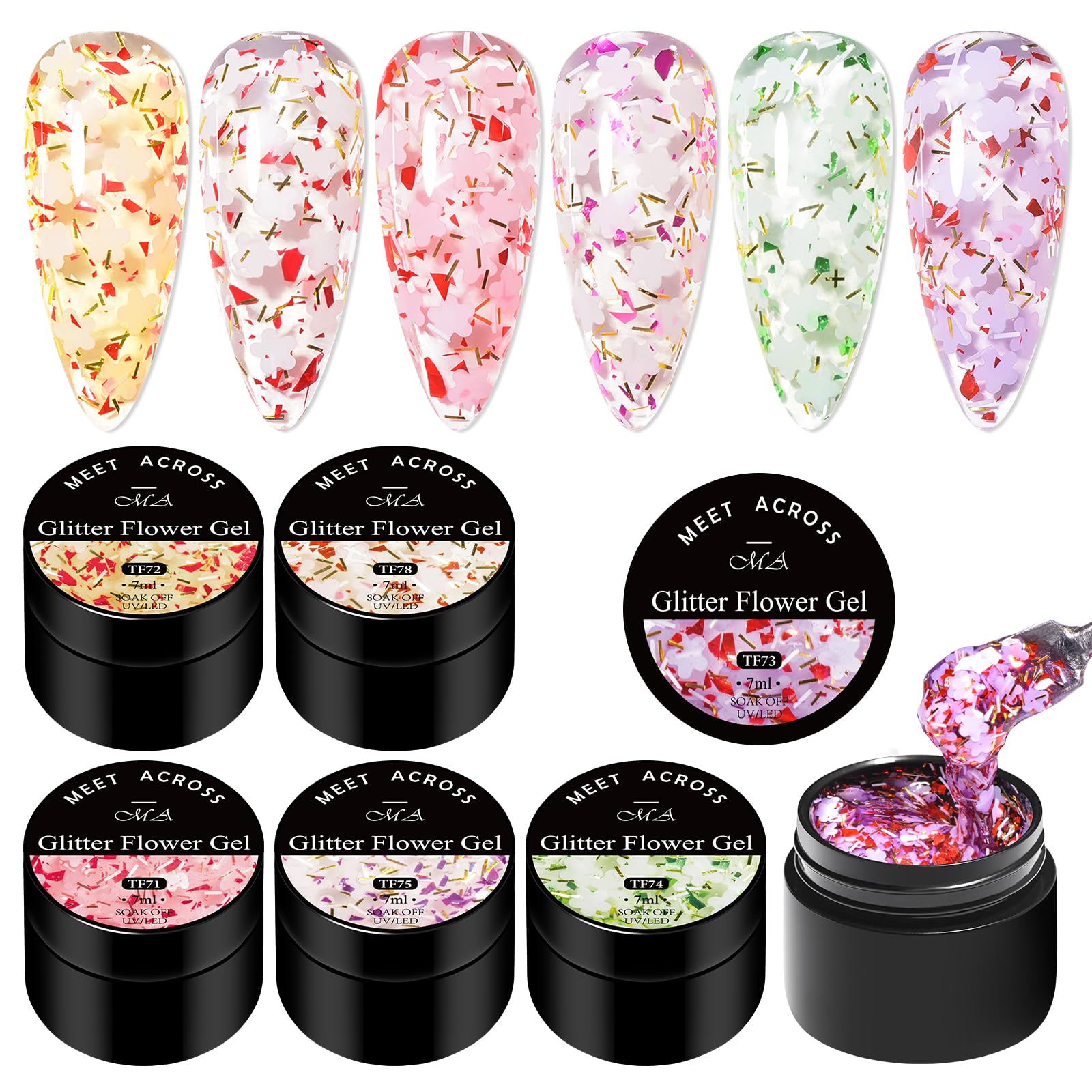 MEET ACROSS lifestyle party shot nails with crystal flowers for festive manicure inspiration