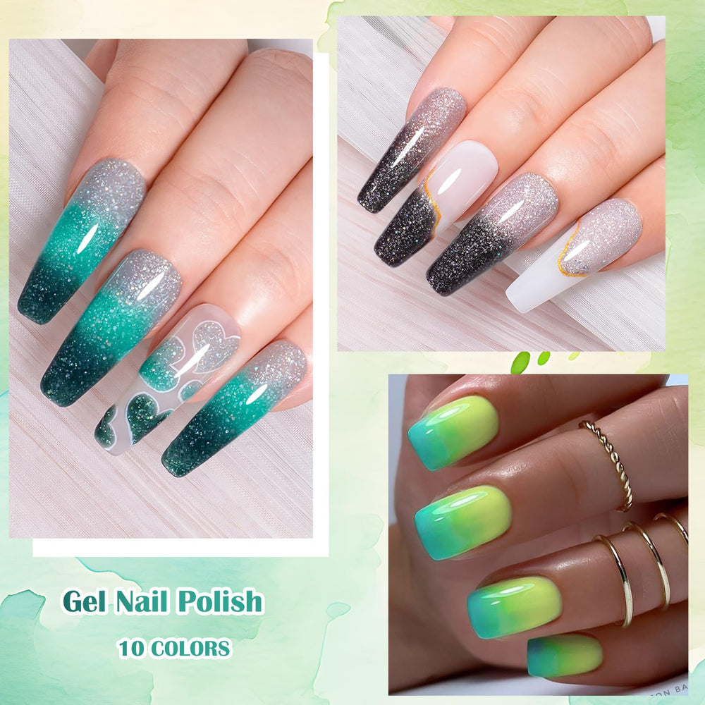 MEET ACROSS mood color-change nails shown on long nails