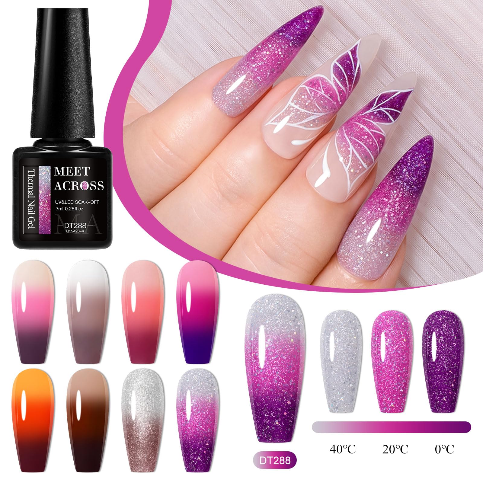 MEET ACROSS Mood Gel color-changing effect activated by temperature on nails