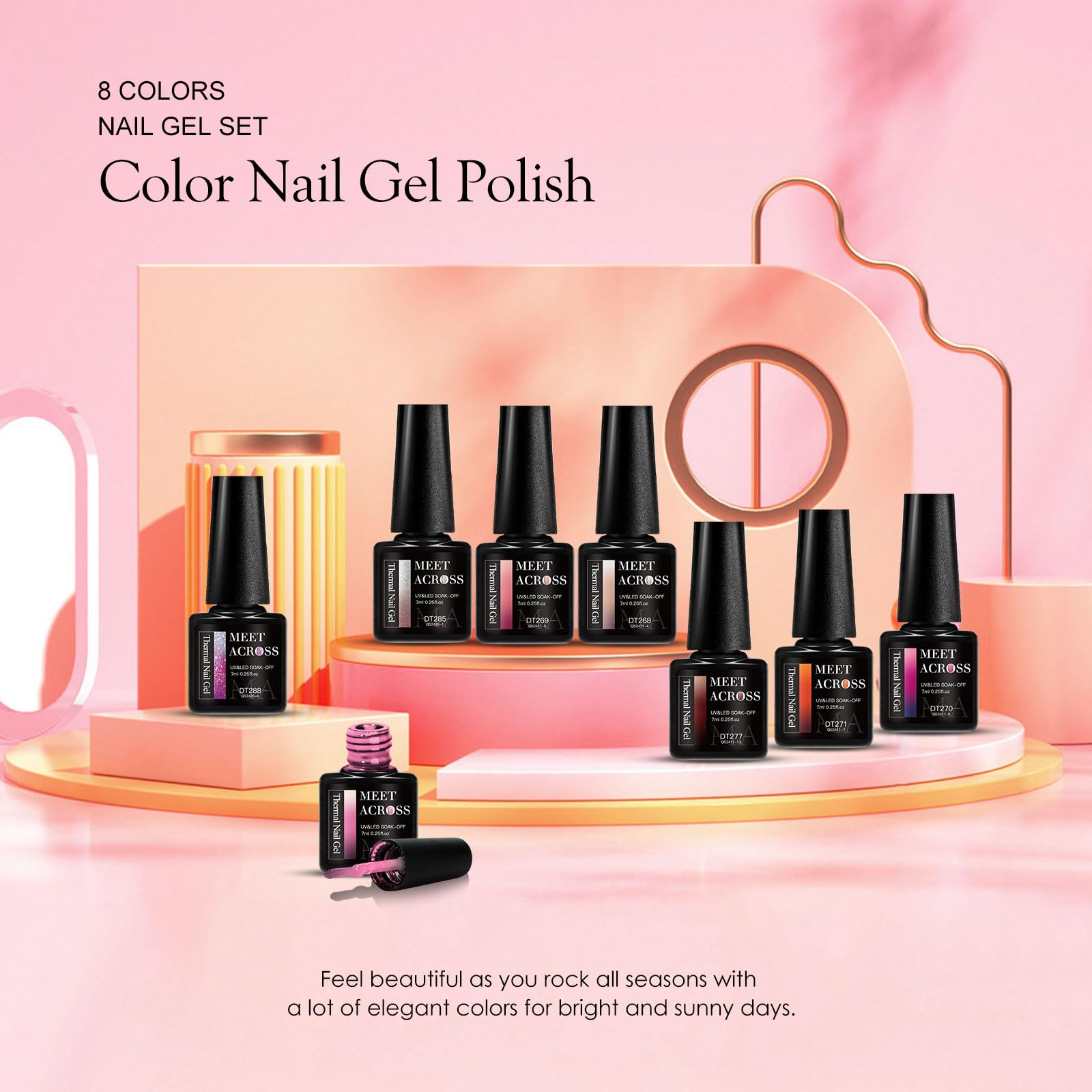 MEET ACROSS Mood Gel on long nails shows dramatic color shift