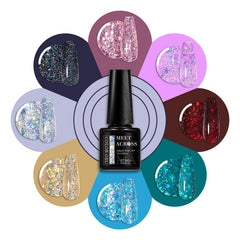 MEET ACROSS silver glitter gel nail polish adds cool sparkle for special occasions