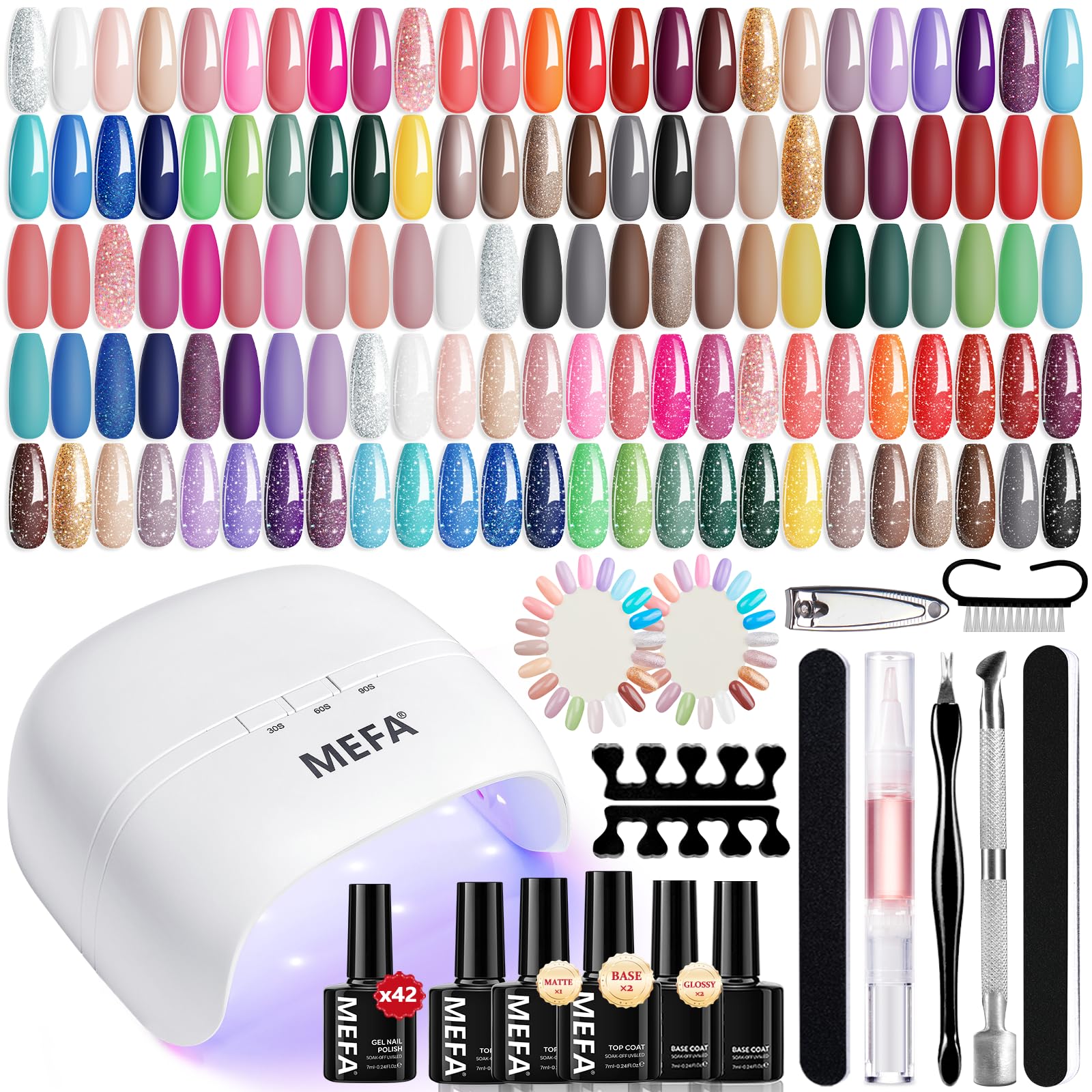 MEFA 42 colors gel polish palette showing a versatile home manicure range for many looks