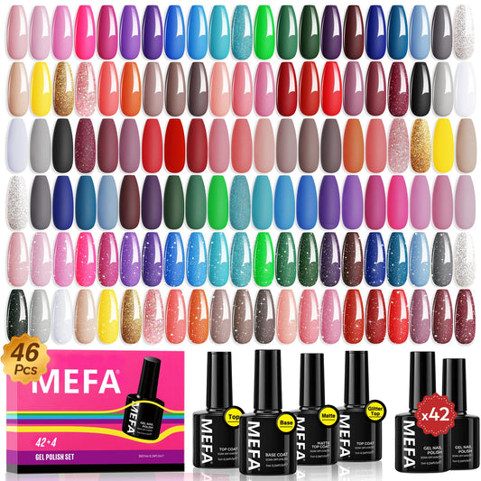 MEFA 47-pcs gel nail polish kit collection with vibrant color options for at-home manicures