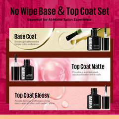 MEFA base coat, color and top coat bottles ready for gel application