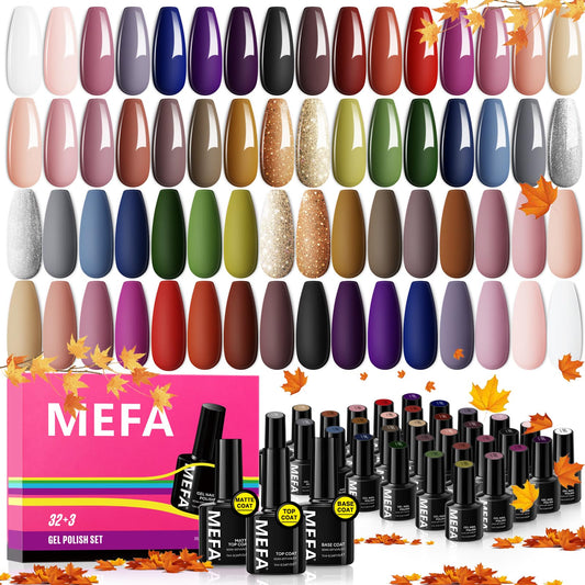 MEFA fall gel polish set display with 32 colors for autumn nails