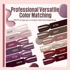 MEFA fall-winter 12-color set with burgundy and purples for chic nails.