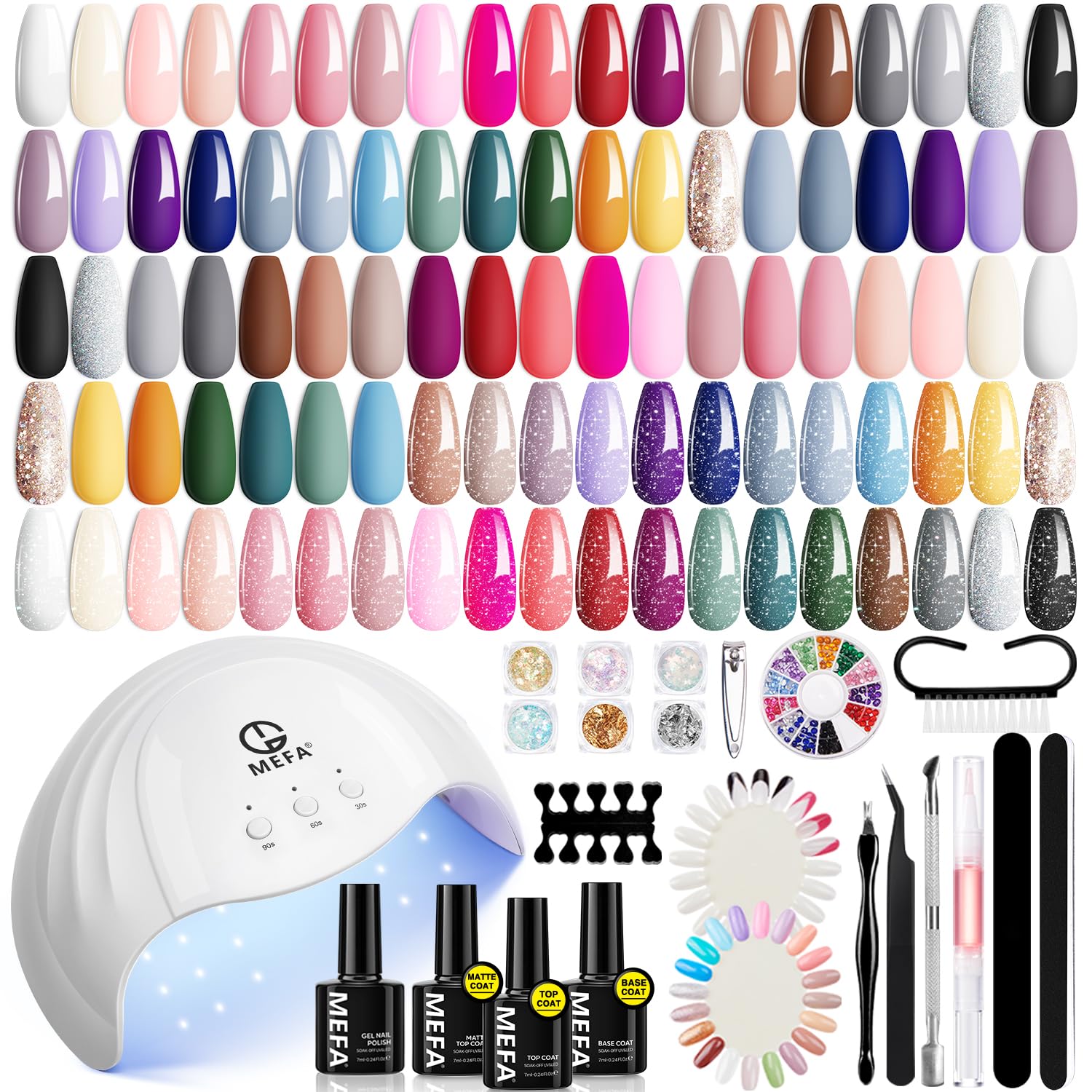 MEFA gel nail kit under the 72W LED lamp for fast at-home curing.