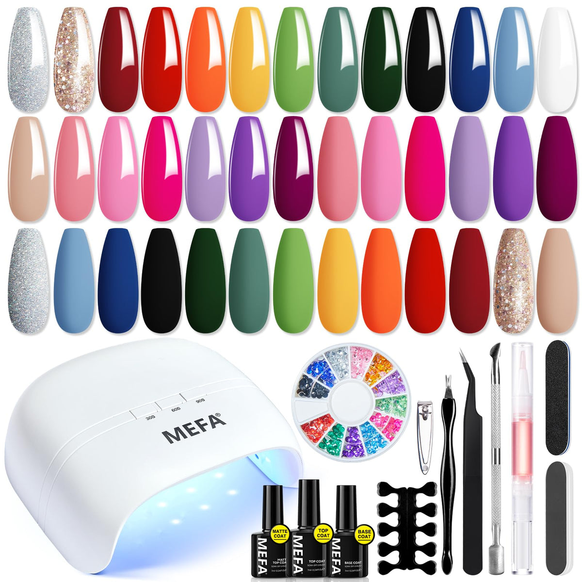 MEFA gel nail kit with UV lamp for convenient at-home manicures.