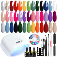MEFA gel nail kit with UV lamp for convenient at-home manicures.