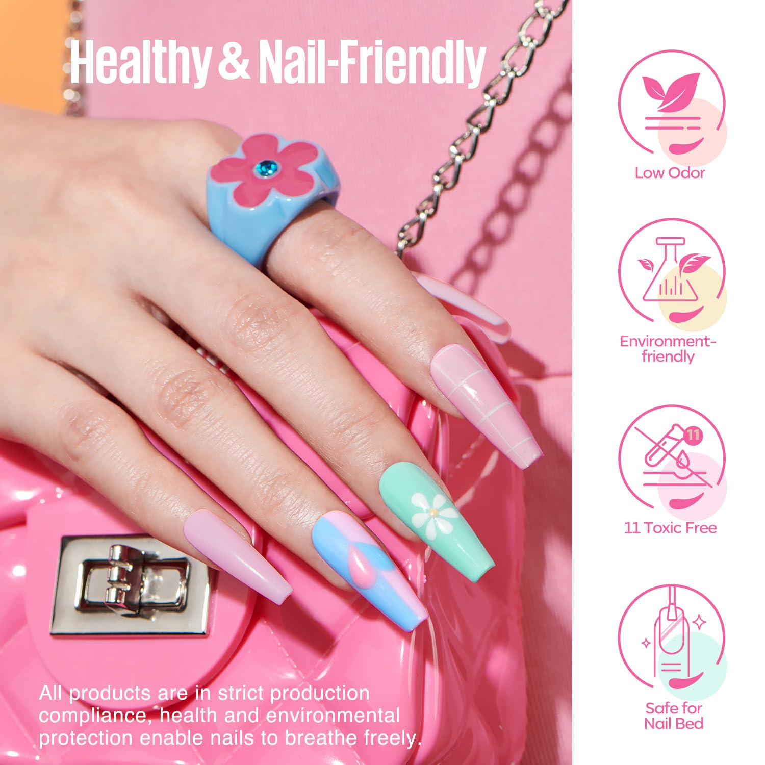 MEFA pastel glitters and swatches showcase vibrant, season-ready color options.