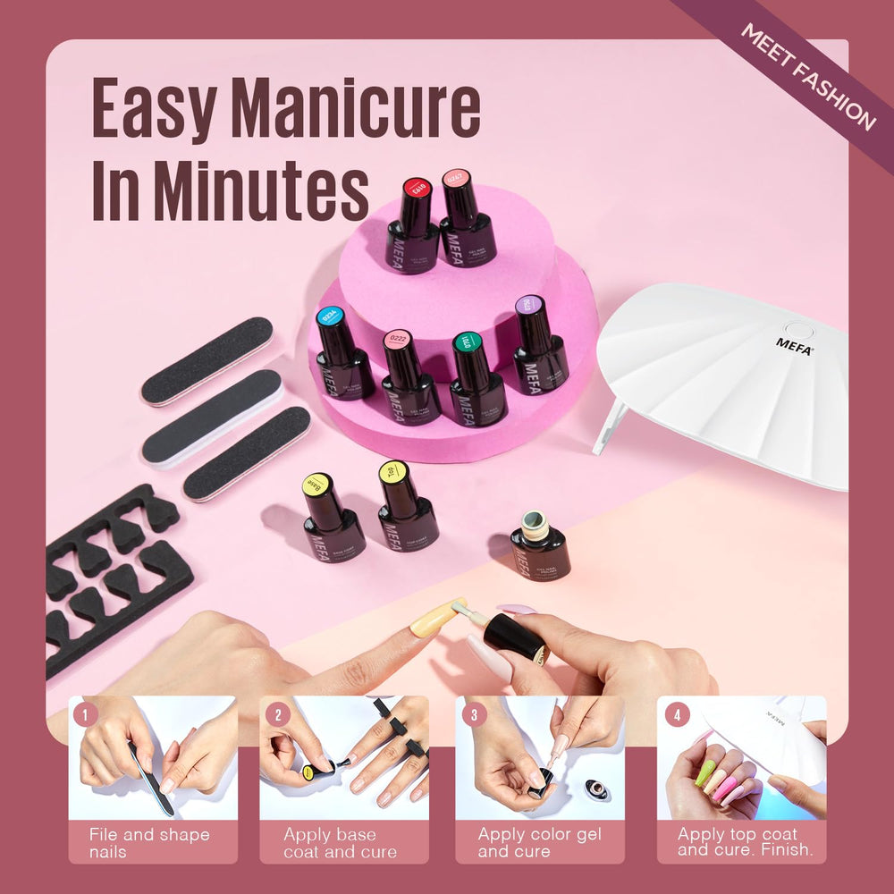 MEFA gel kit works with any top/base coat for versatility.