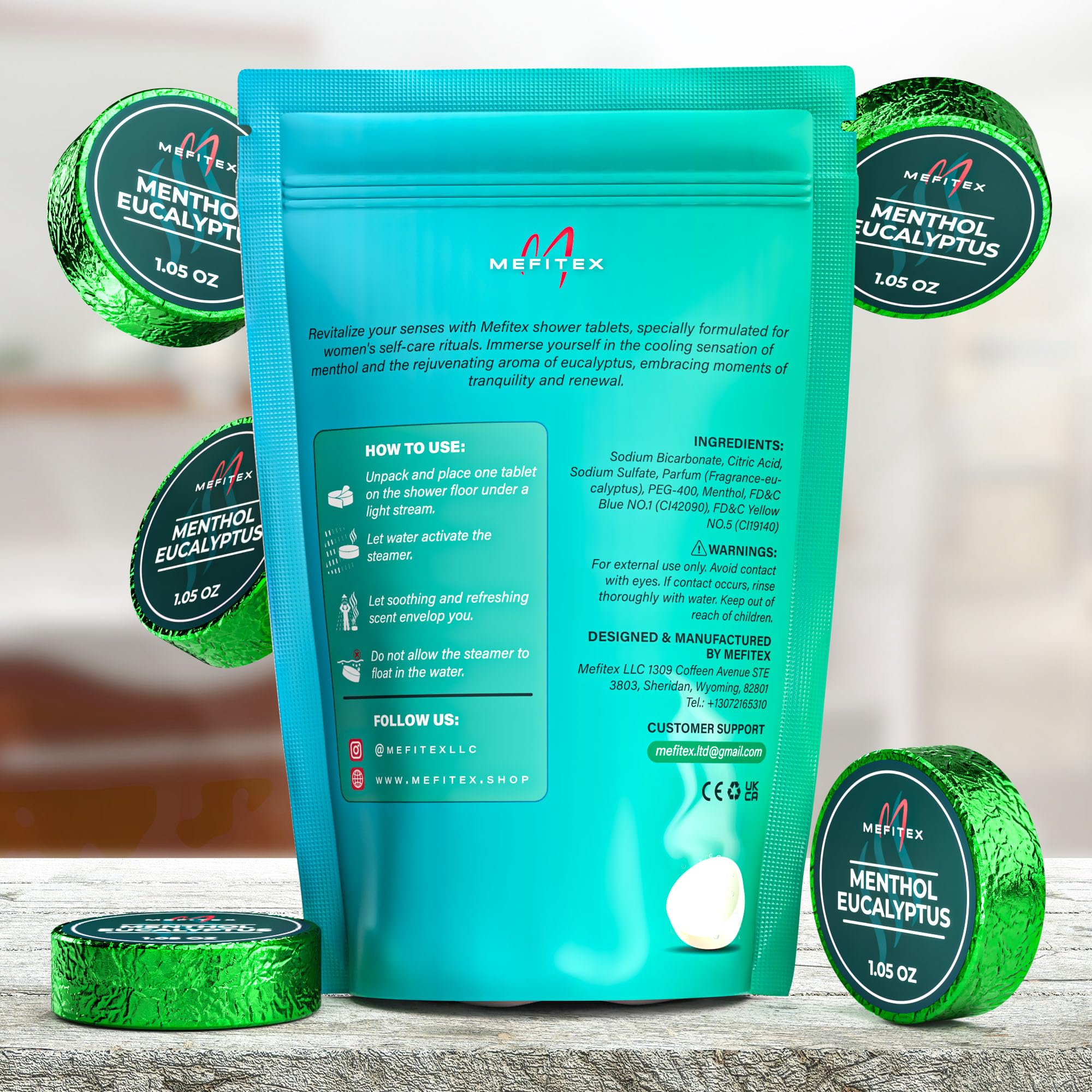 Mefitex men's shower steamers with a strong scent for an invigorating start.