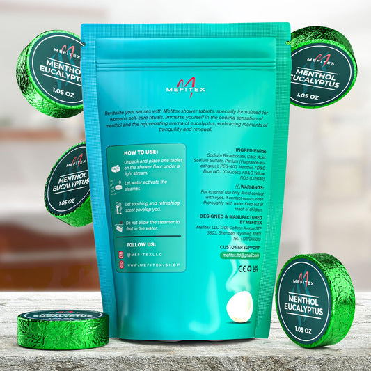 Mefitex men's shower steamers with a strong scent for an invigorating start.