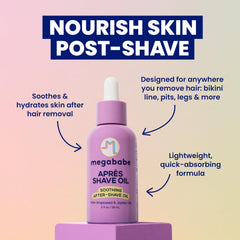 Megababe Après Shave Oil ingredients: five clean components for sensitive skin.