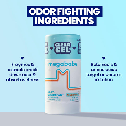 Megababe Beachy Pits deodorant packaging highlights fresh scent