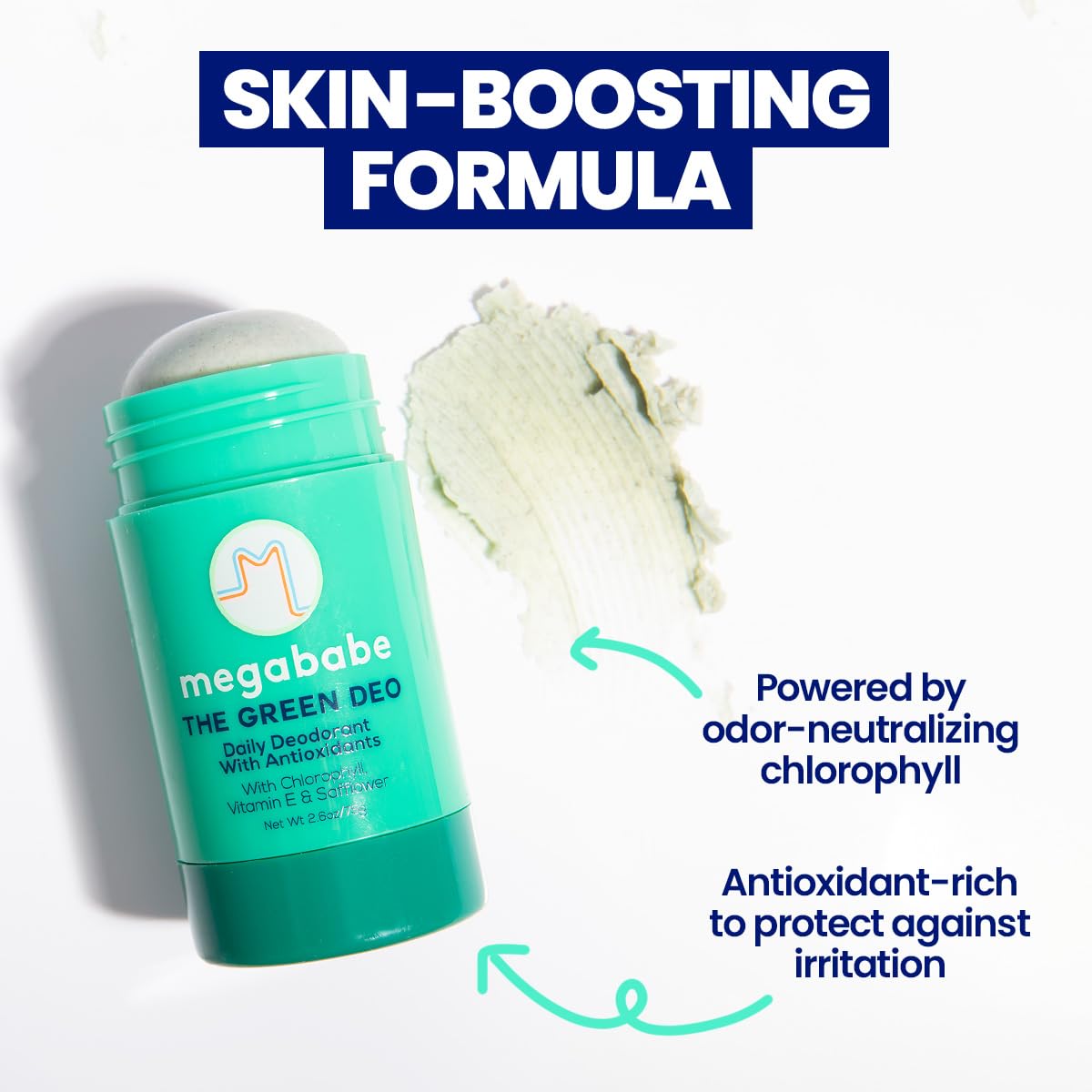 Megababe Daily Deodorant underarm application demonstrates gentle, comfortable glide.