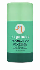 Megababe Daily Deodorant Green Deo bottle with natural odor protection for sensitive underarms.