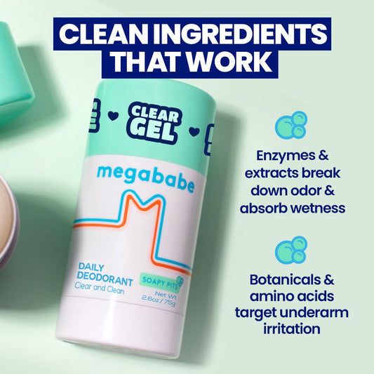 Megababe Daily Deodorant Soapy Pits apply glide shows smooth, no-tug formula for easy underarm refresh