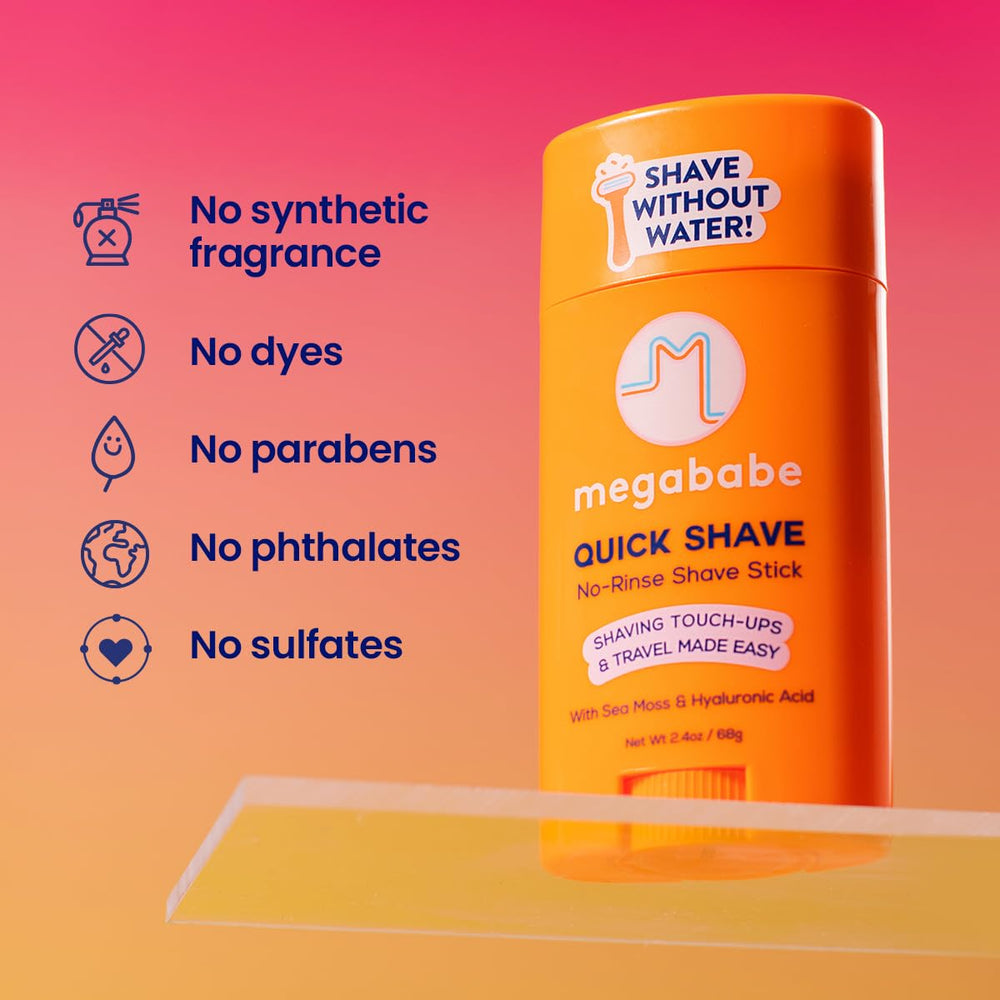 Megababe Quick Shave fragrance-free formula is gentle on skin.
