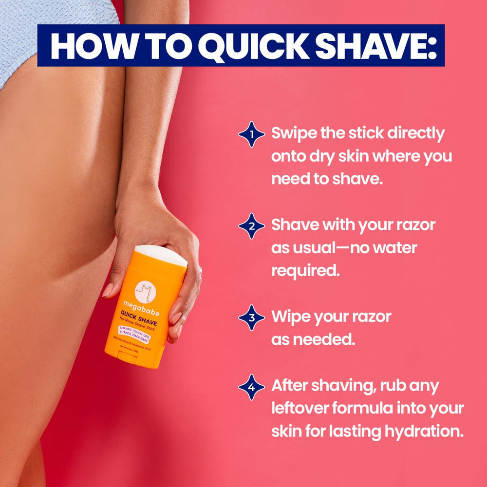 Megababe Quick Shave ginger oil and bisabolol calm skin after shaving.