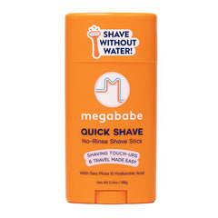Megababe Quick Shave no-rinse stick packaging ideal for travel.