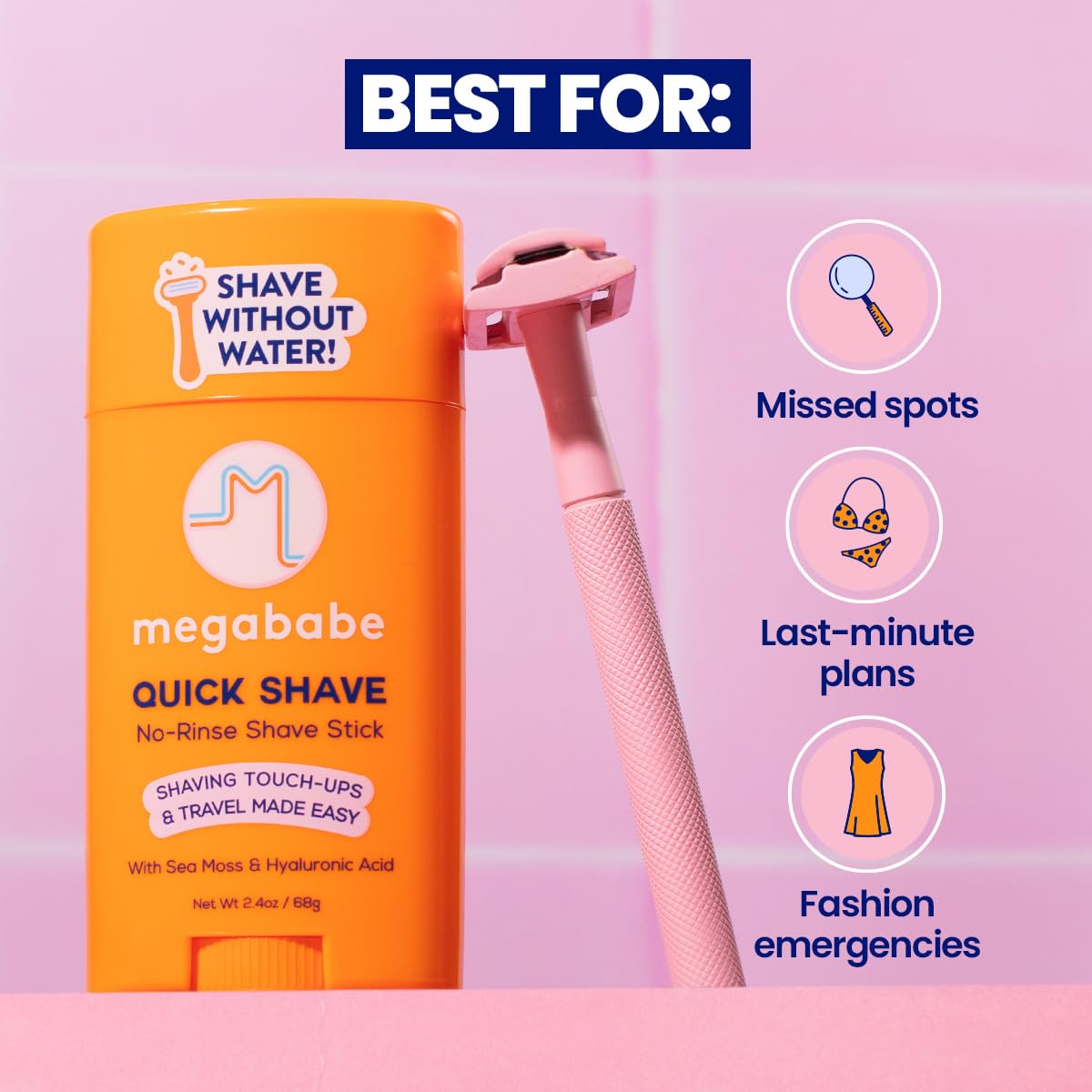 Megababe Quick Shave sea moss hydration nourishes the skin during shaving.