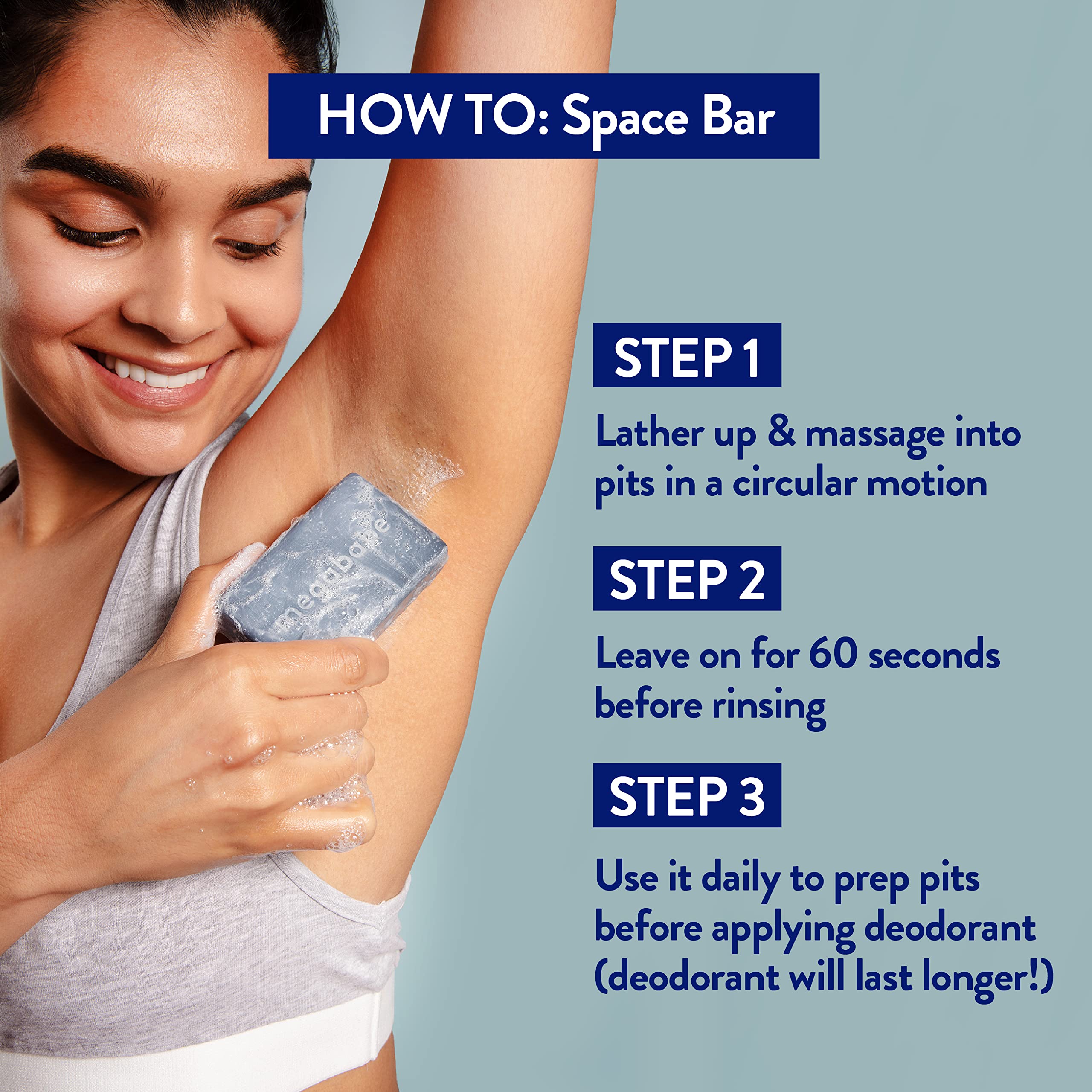 Megababe Space Bar with avocado oil hydration for soft underarm skin.