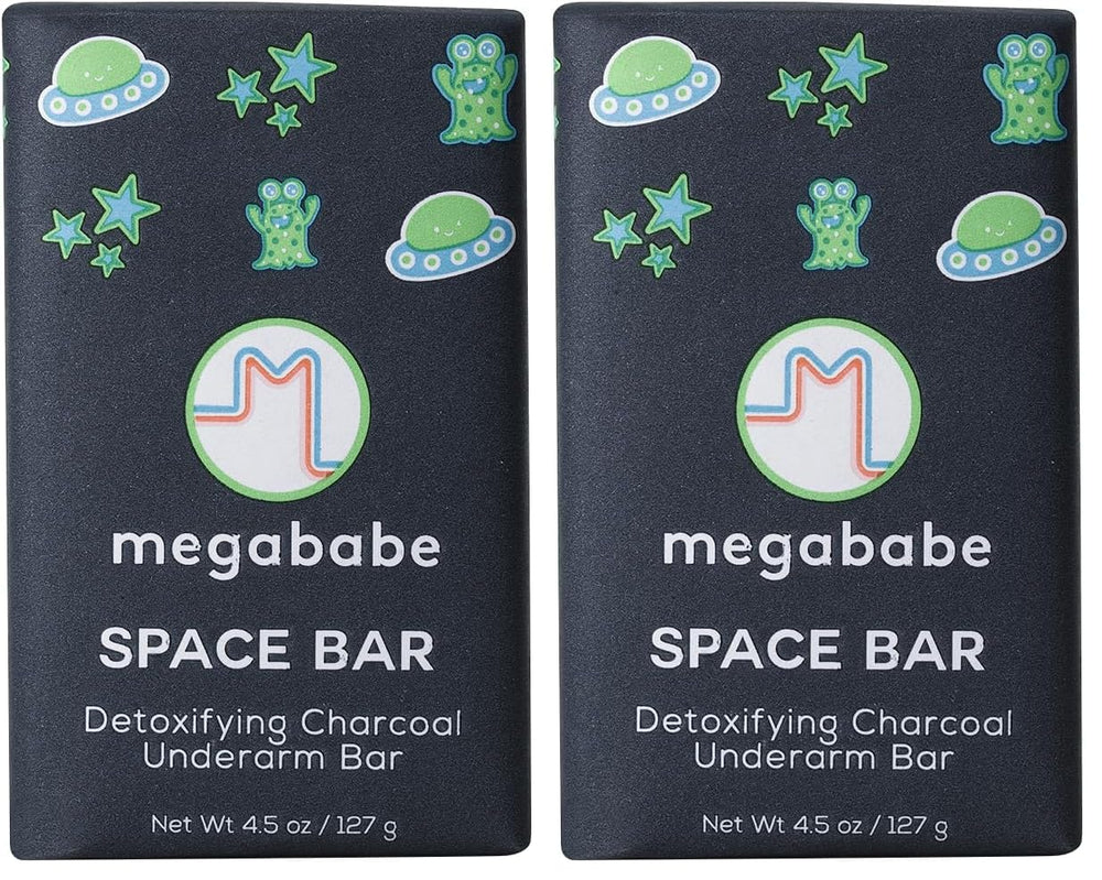 Megababe Space Bar Pack of 2 offers odor-control cleansing for sensitive underarms.