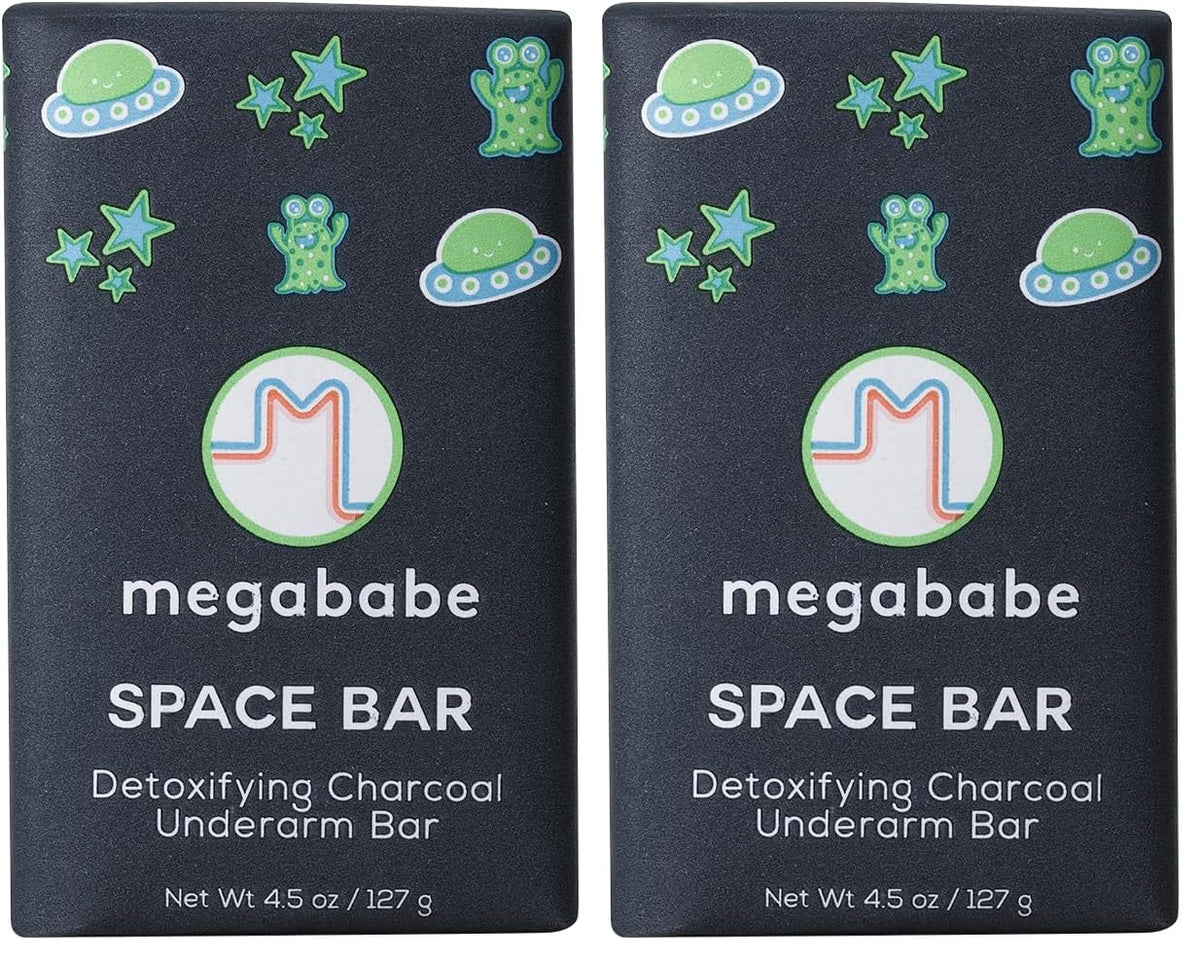 Megababe Space Bar Pack of 2 offers odor-control cleansing for sensitive underarms.