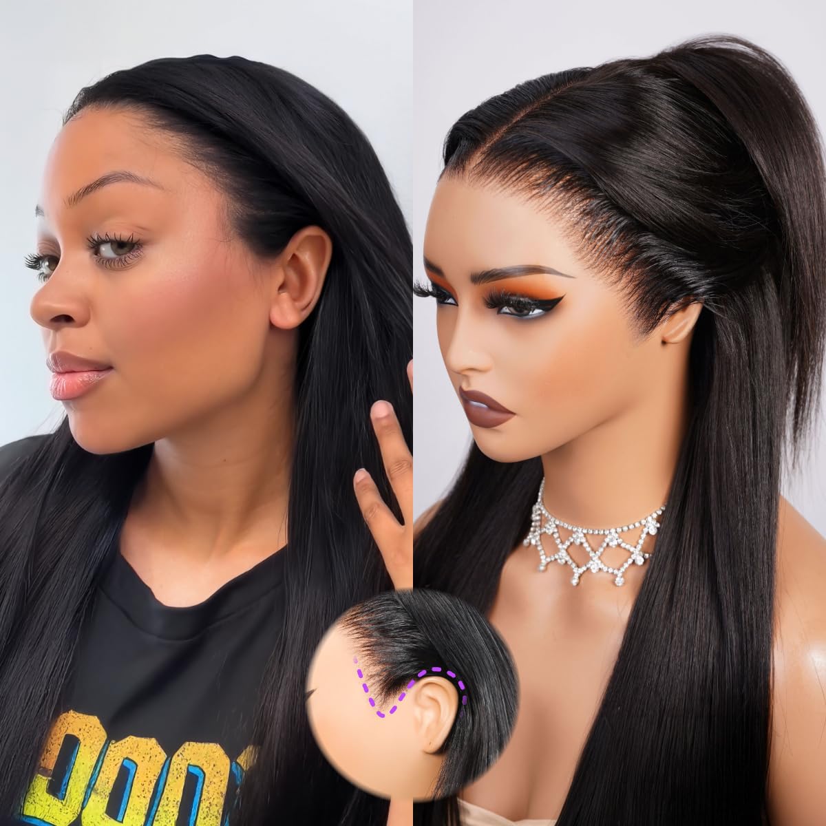 Megalook hair drawstring glueless 13x6 lace front wig offers secure, glue-free wear.