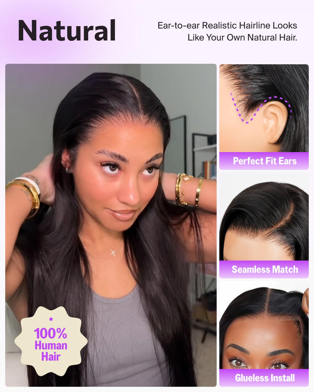 Megalook hair ear-to-ear 13x6 lace front fits ears comfortably.
