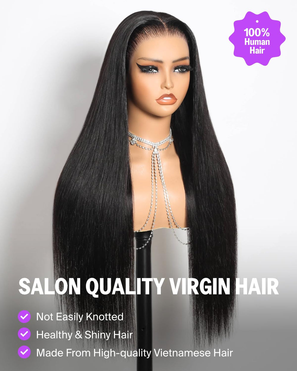 Megalook hair straight wig, 18-inch length for versatile styling.