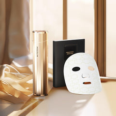 MEGELIN botanical mask near vanity suggests quick at-home skincare moments.