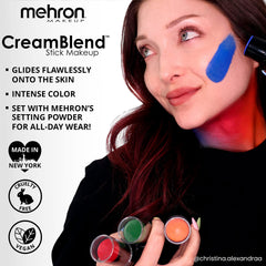 Packaging and branding of Mehron CreamBlend Stick highlighting purity.