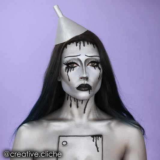 Swatch of Mehron CreamBlend Stick in silver on skin with rich pigment.
