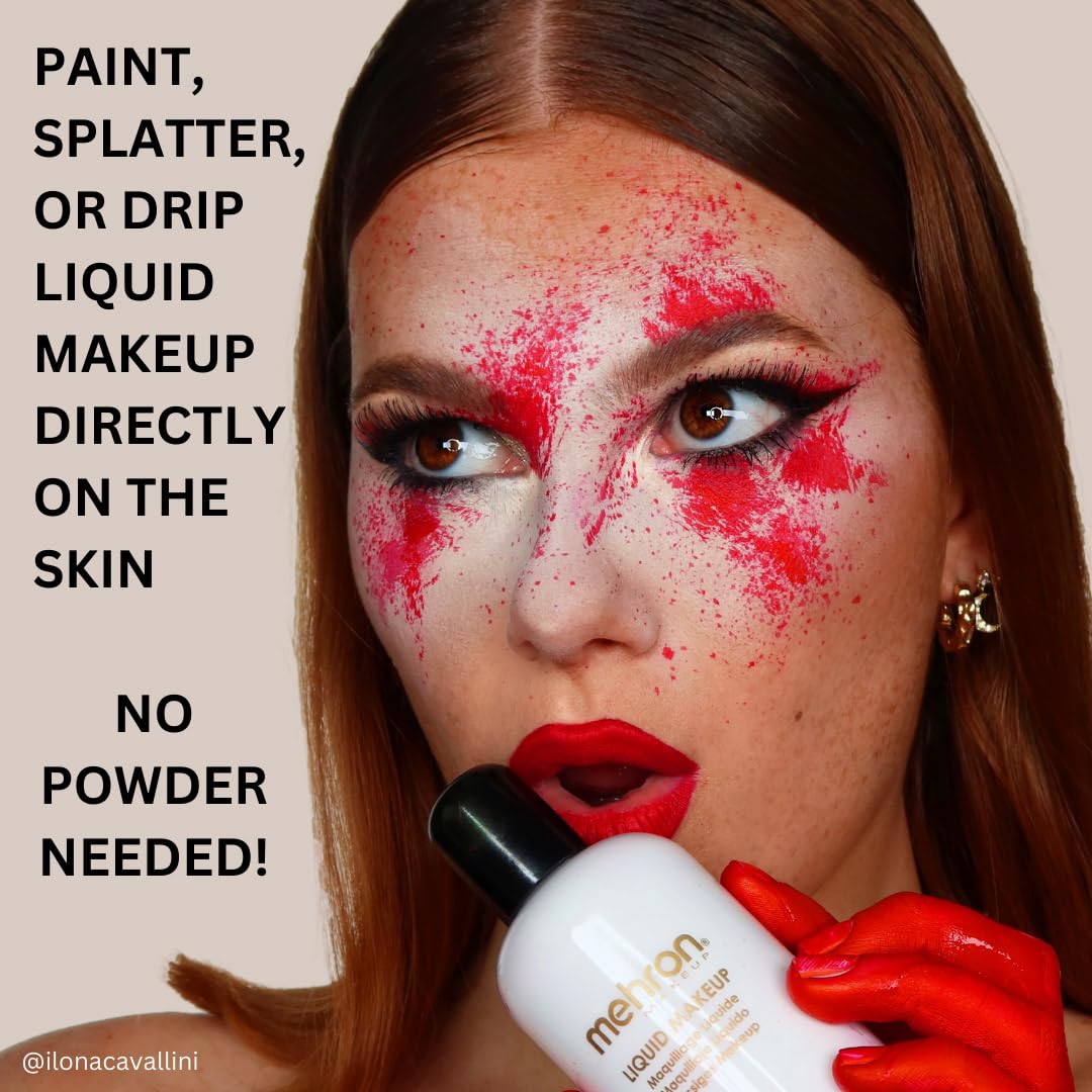 Mehron Liquid Makeup glow-uv reactive option shines under black light.