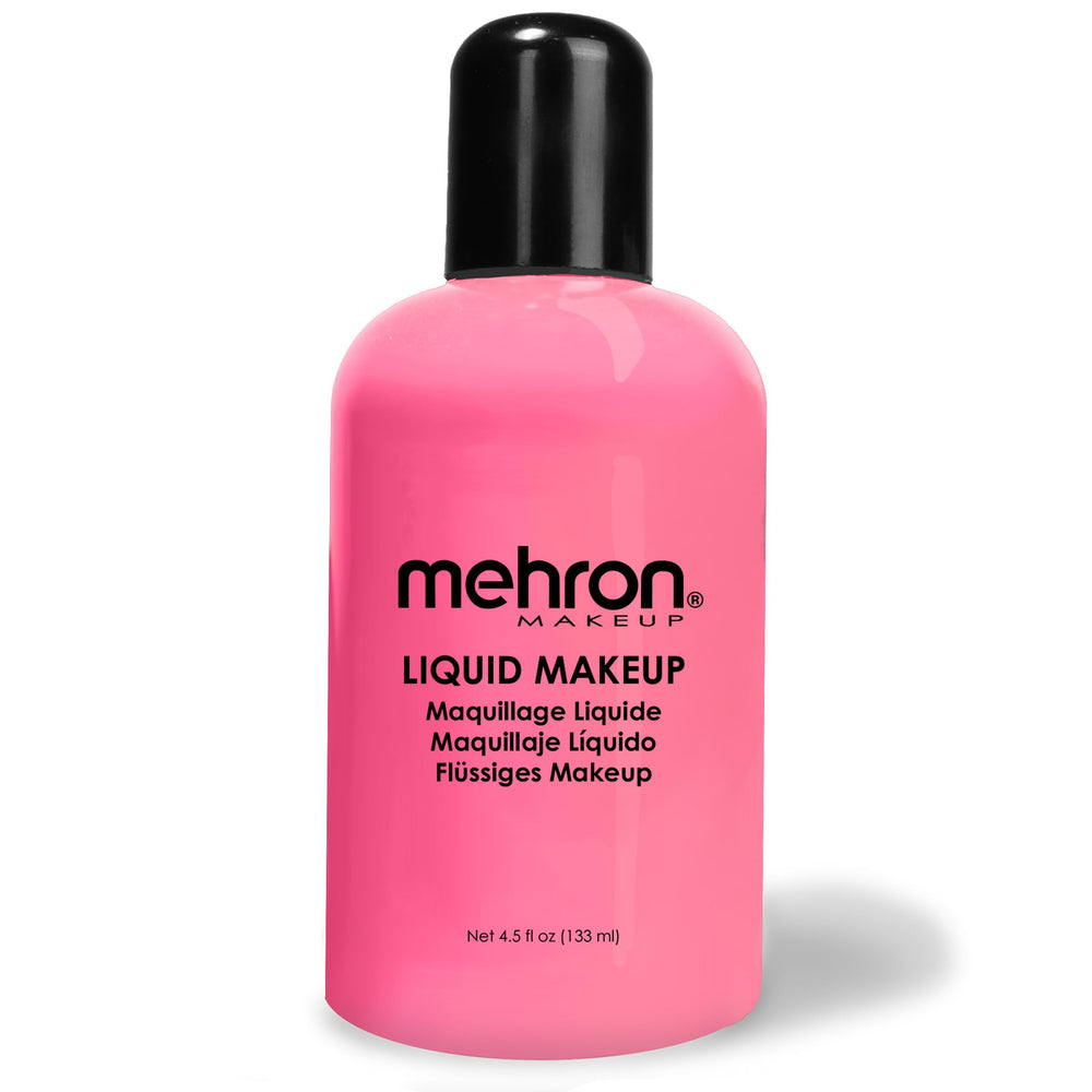 Mehron Liquid Makeup pink bottle with swatch for costume color.