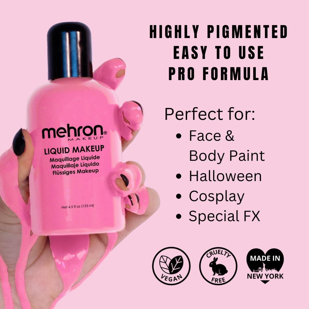 Mehron Liquid Makeup pink swatches show smooth coverage for face and body.