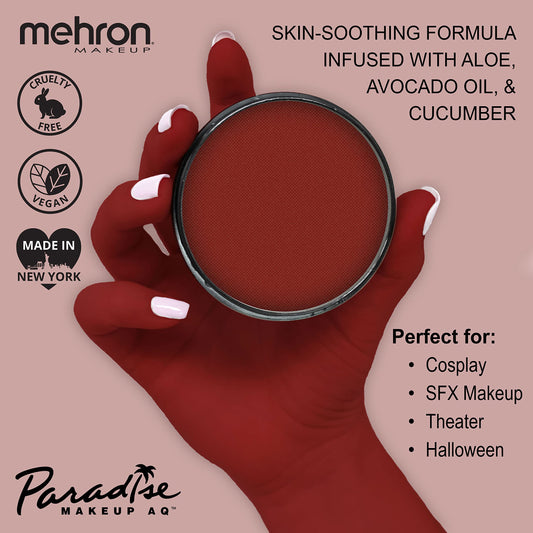 Mehron Paradise AQ Red swatch on skin demonstrating smooth blending.