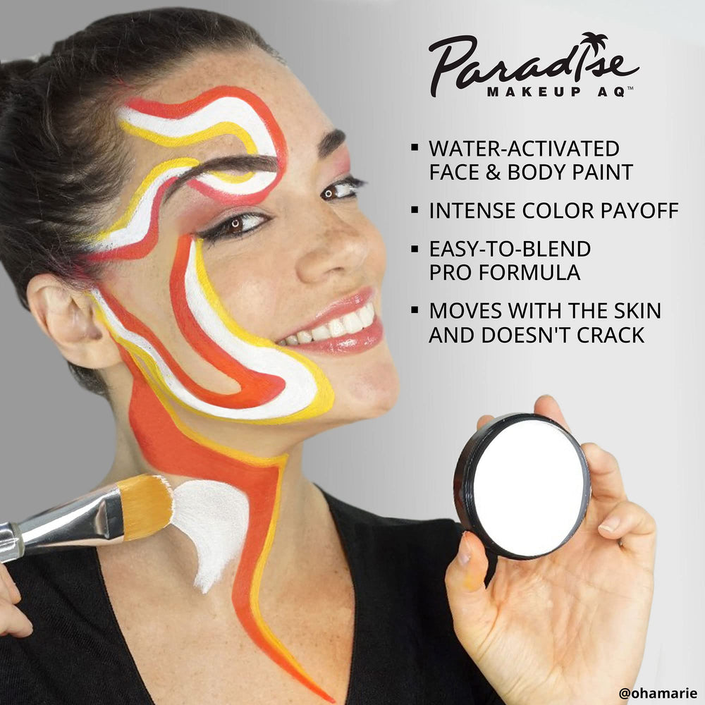 Mehron Paradise Makeup AQ yellow body art application on skin shows easy blend for creative designs.