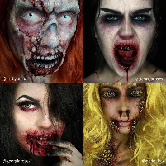 Mehron Stage Blood applied to skin creates realistic wounds for SFX.