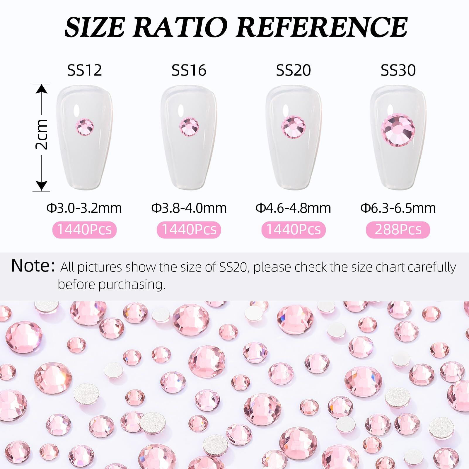 MEIBITE pink flatback rhinestones detail for nails and crafts.