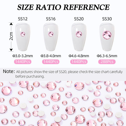 MEIBITE pink flatback rhinestones detail for nails and crafts.